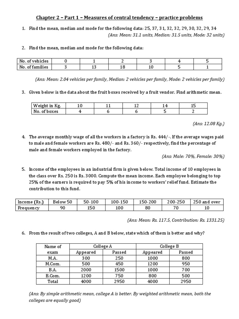 assignment on measures of central tendency