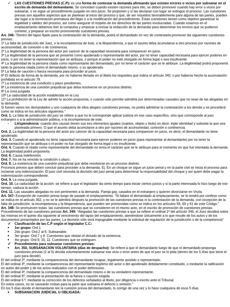 Cuestiones Previas en el Proceso Judicial | PDF | Apelación | Demanda ...