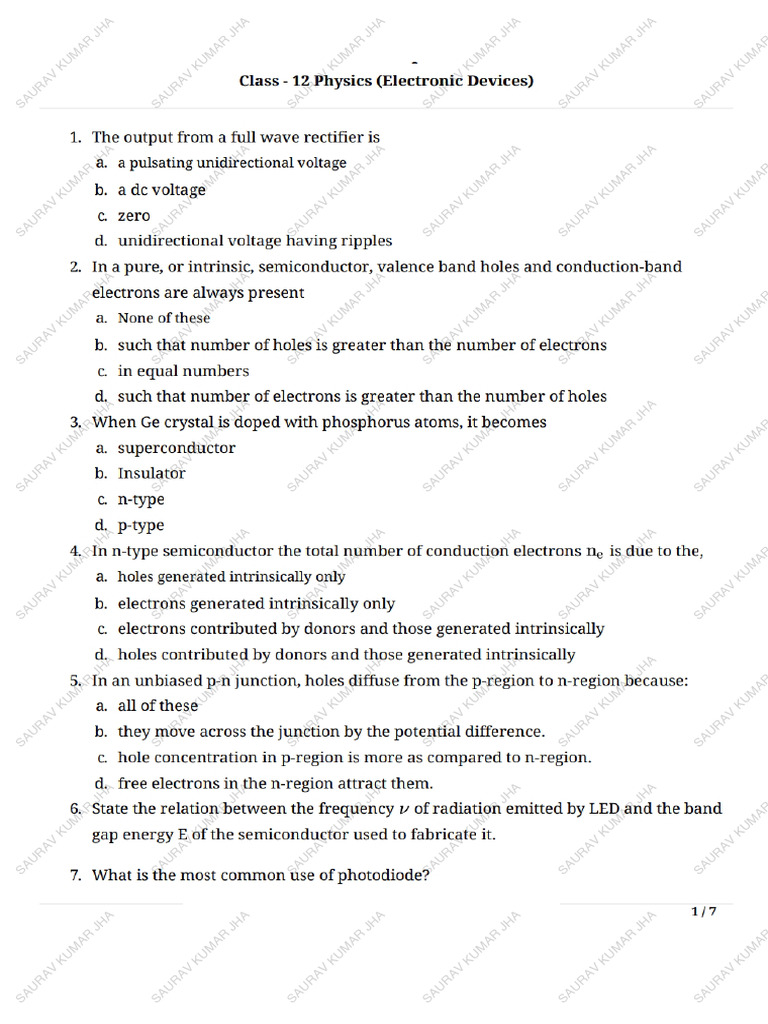 Semiconductors Practice Problems | PDF