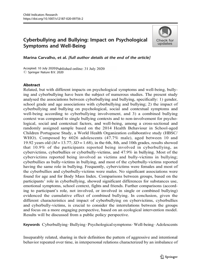 Cyberbullying and Bullying Impact On Psy | PDF | Cyberbullying | Bullying