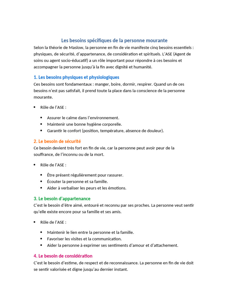 Besoins essentiels en fin de vie | PDF