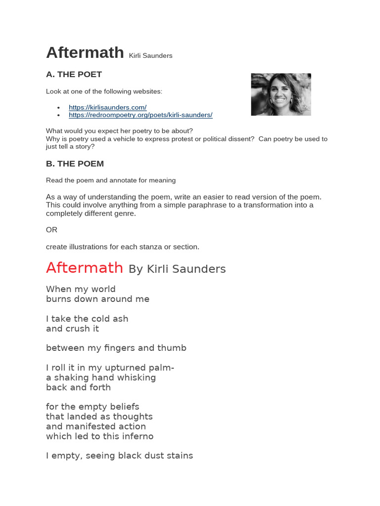 Analyzing Kirli Saunders' Aftermath Poem | PDF