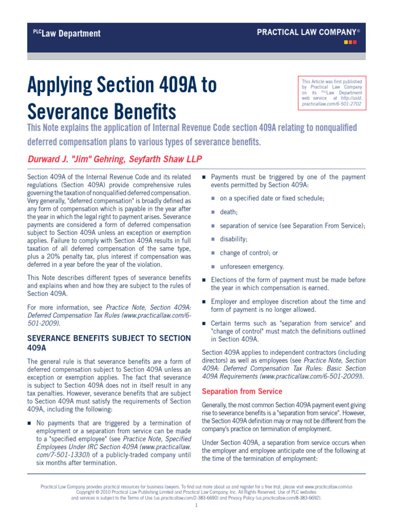 Understanding Section 409A and Severance Benefits | PDF | Employment ...