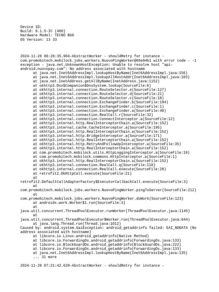 NuovoPingWorker Error Log Analysis | PDF | Java (Programming Language ...
