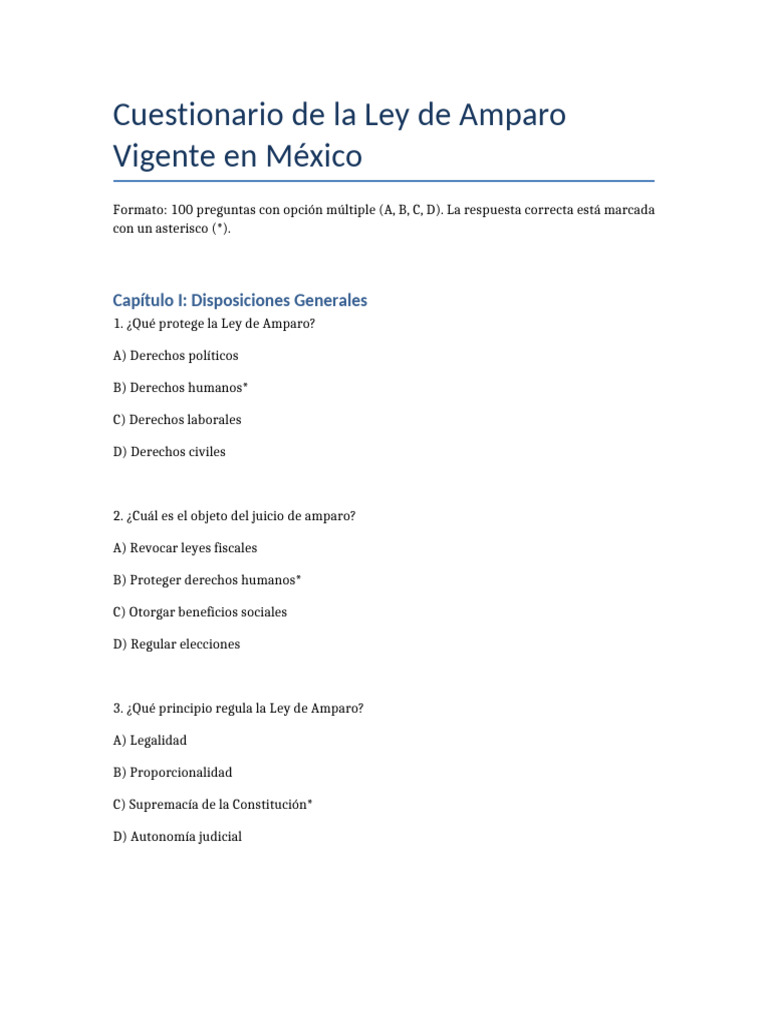 Cuestionario Ley de Amparo en México | PDF | Caso de ley | Sentencia (ley)