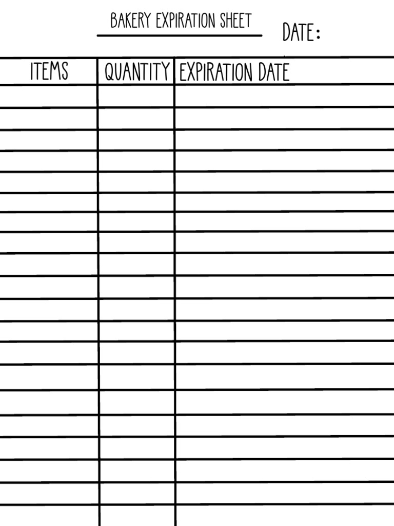 Bakery Expiration Sheet | PDF