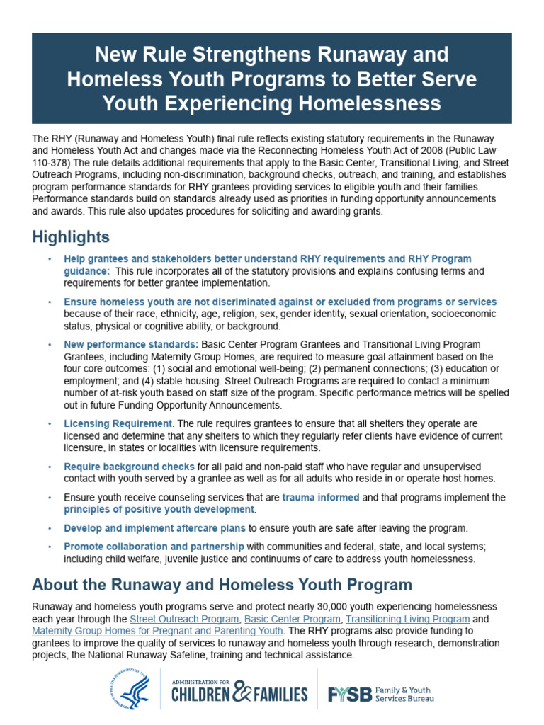 Strengthened Rules for Youth Homelessness Programs | PDF | Homelessness ...