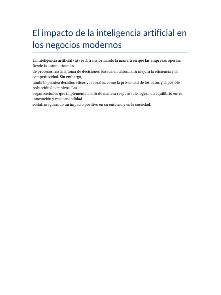 Impacto de la IA en negocios modernos | PDF