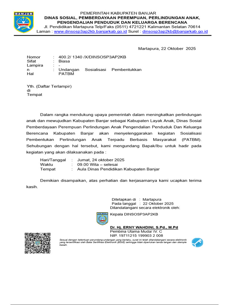 Undangan Sosialisasi PATBM Kabupaten Banjar | PDF