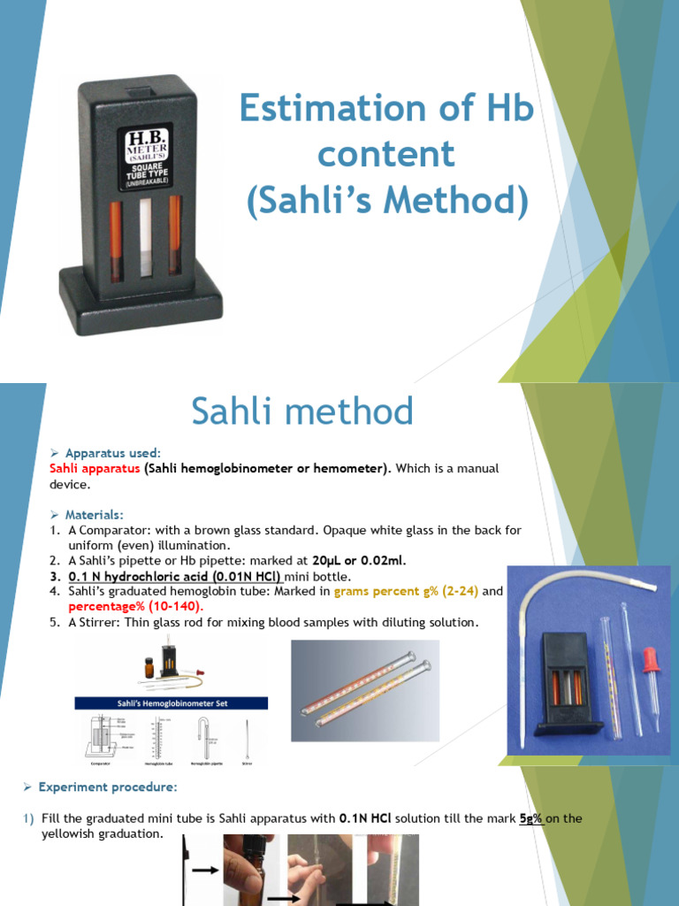 Sahli's Method for Hemoglobin Estimation | PDF | Hemoglobin | Blood