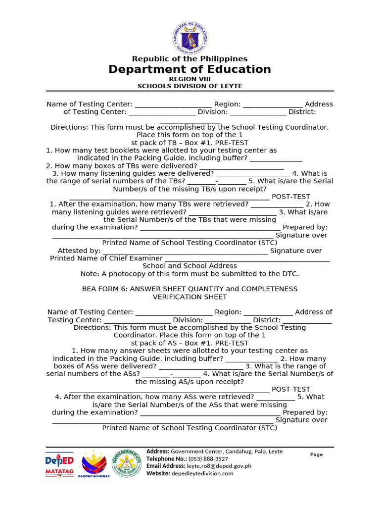 ELLNA Testing Center Monitoring Form | PDF