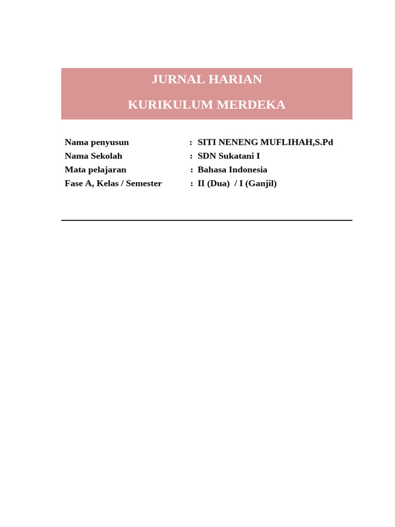 Jurnal Harian Kurikulum Merdeka Kelas 2 | PDF