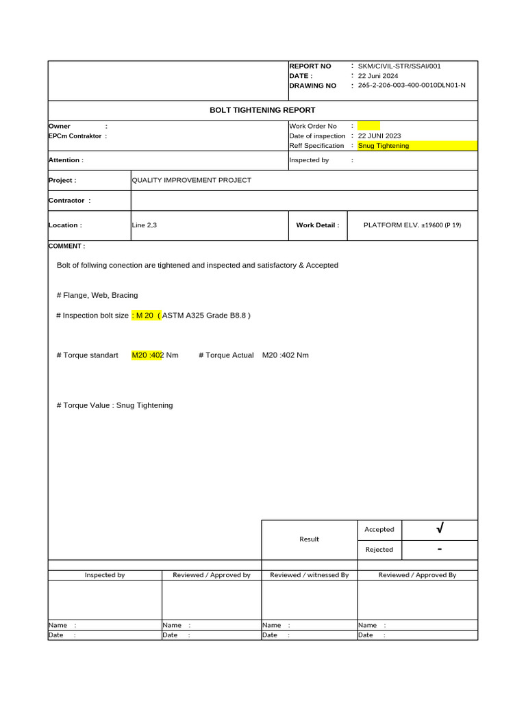 Bolt Tightening Report | PDF
