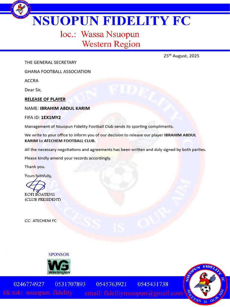 Player Release Notification: Ibrahim Abdul Karim | PDF
