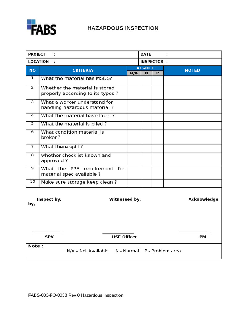 Hazardous Material Inspection Checklist | PDF