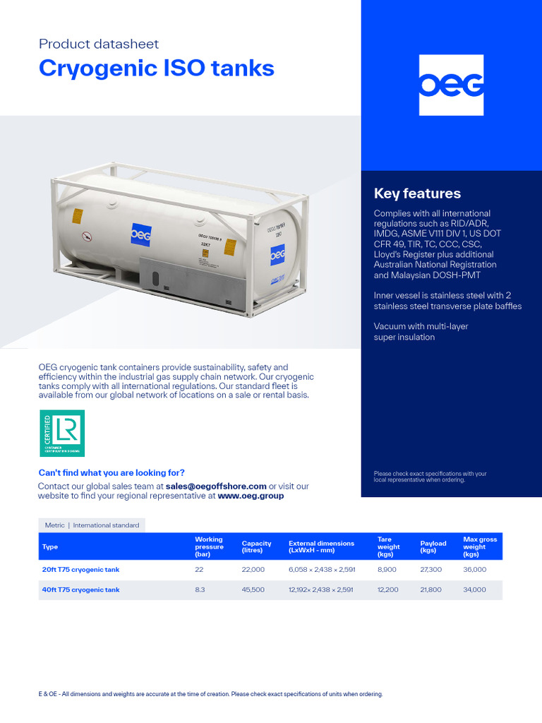 Cryogenic ISO Tanks Product Datasheet | PDF | Gases
