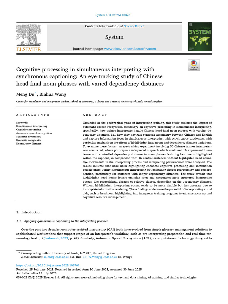 Eye-Tracking in Simultaneous Interpreting | PDF | Information | Semantics