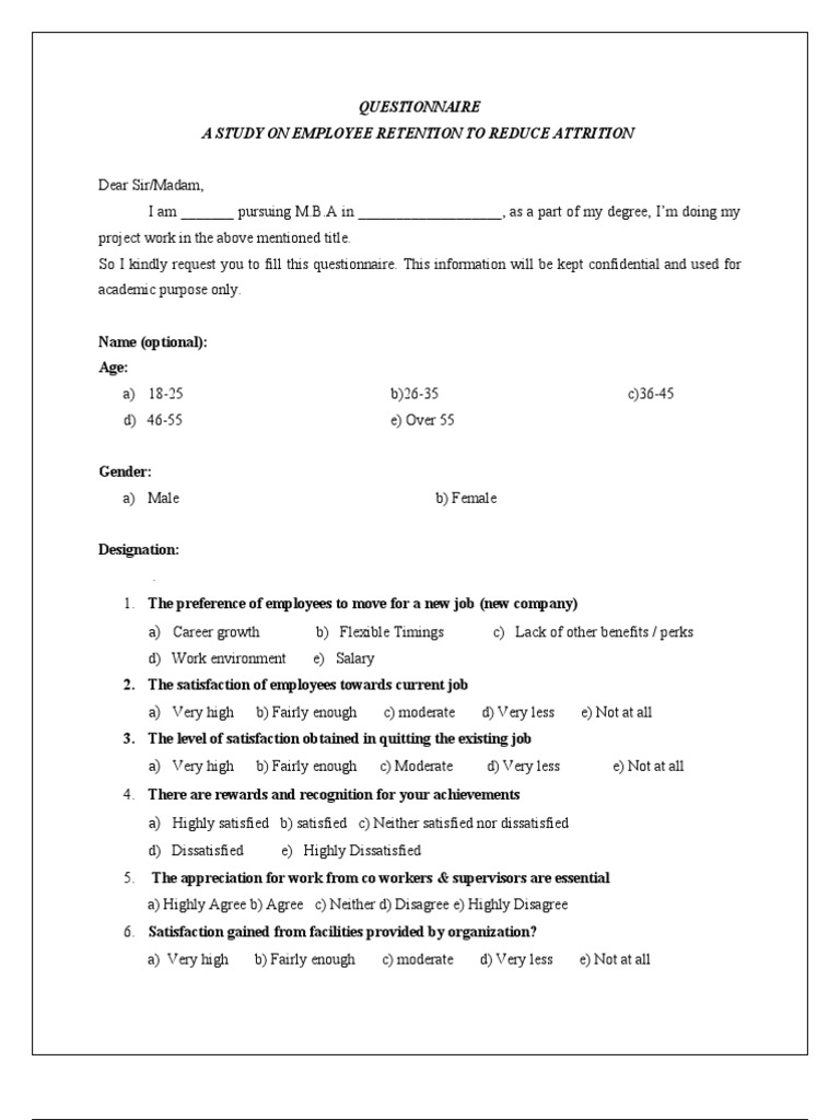 Questionnaire On Employee Retention Strategy | PDF | Employee 
