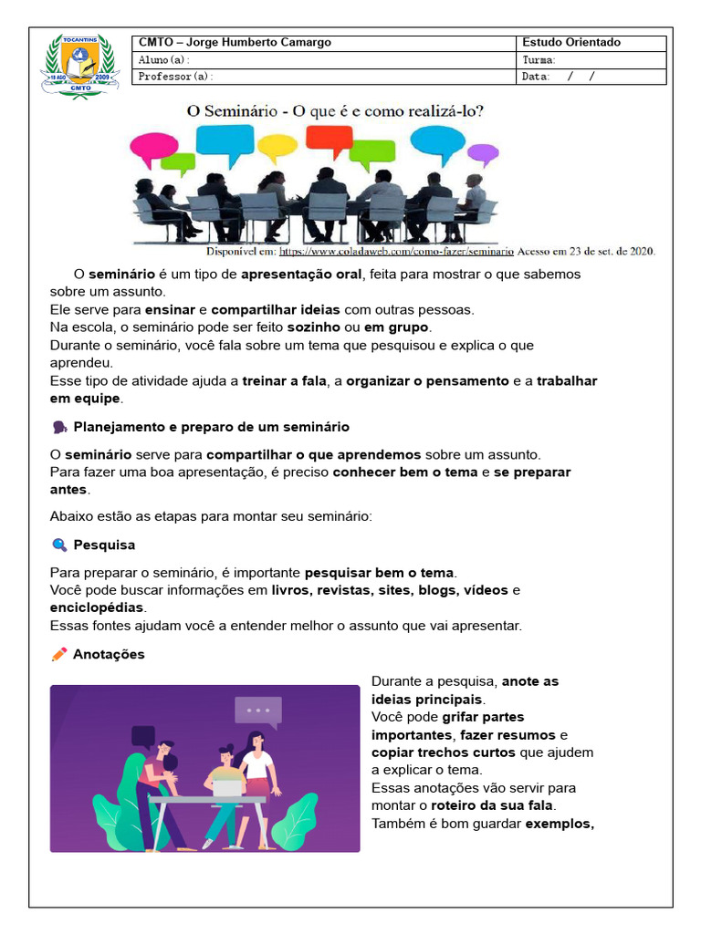 Como Fazer um Seminário Escolar | PDF | Imagem | Seminário