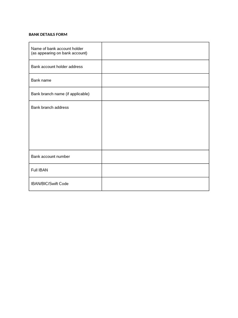 Bank Details Submission Form | PDF