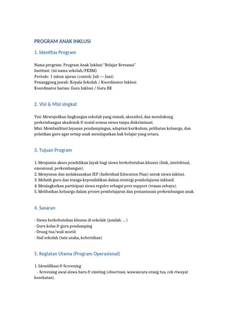 Program Inklusi Anak: Belajar Bersama | PDF