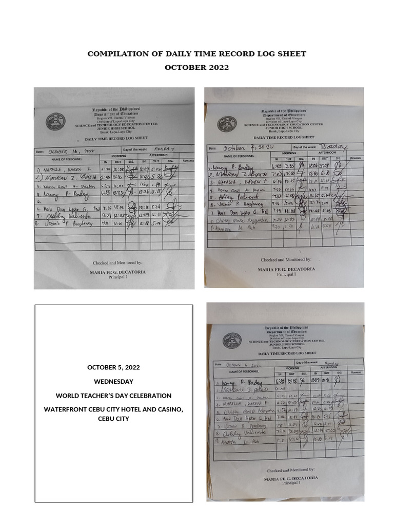 Compilation of Daily Time Record Log Sheet | PDF
