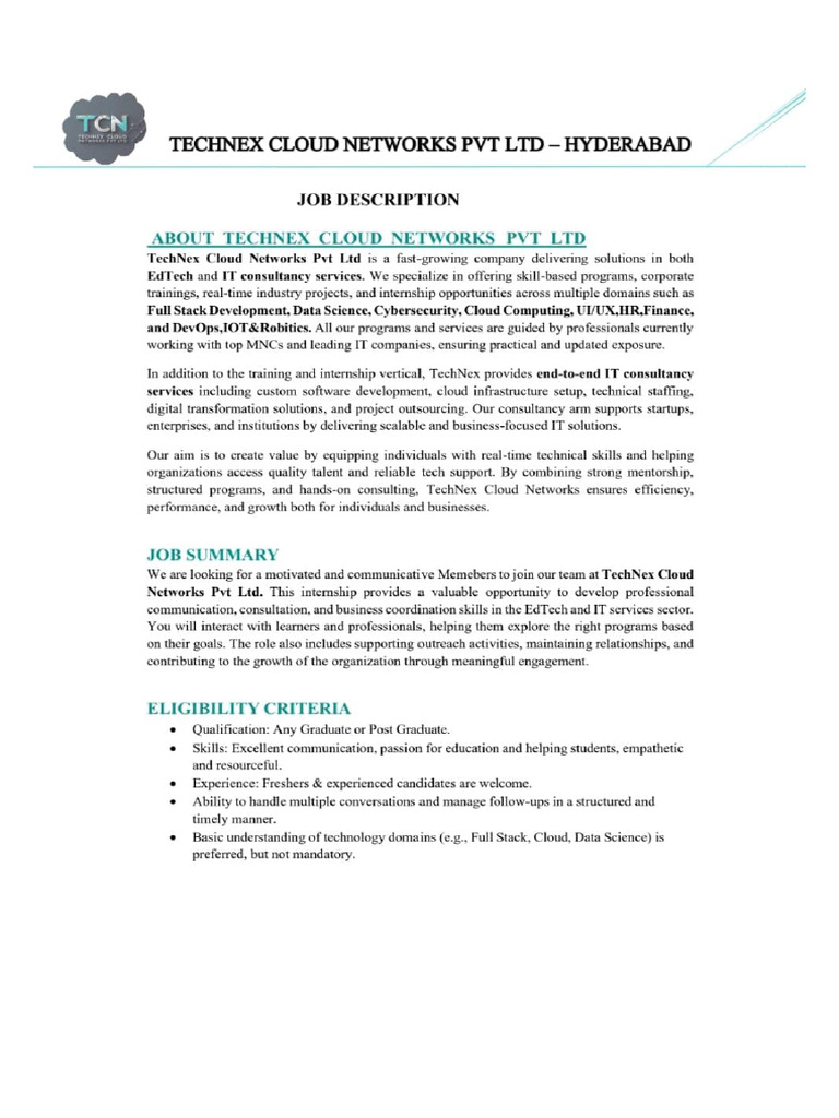 TECHNEX Job Description | PDF