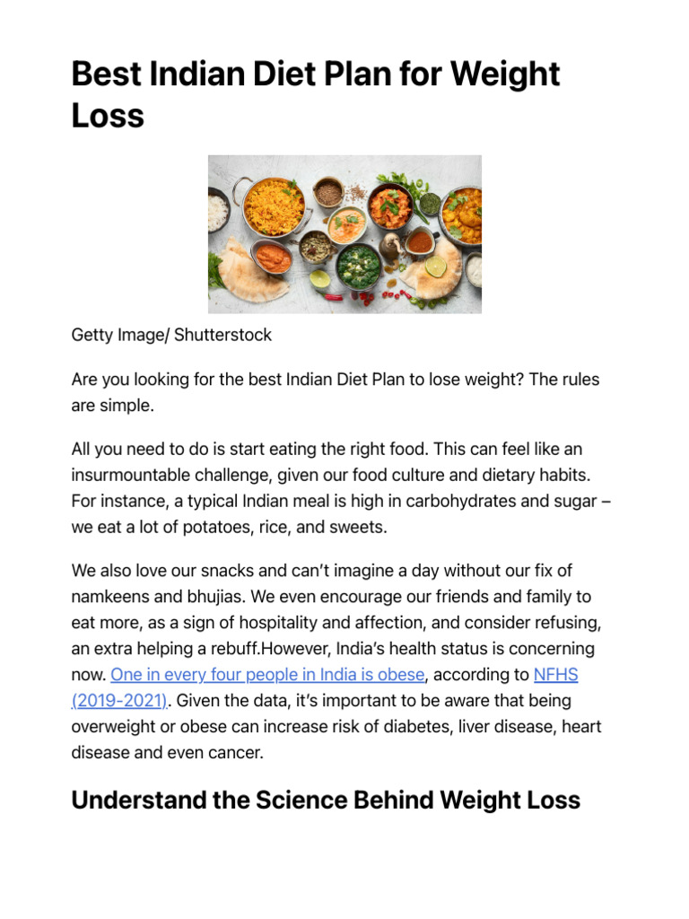 Indian Diet Plan for Weight Loss Guide | PDF | Dieting | Diet (Nutrition)