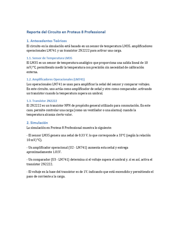 Circuito de Control de Temperatura en Proteus | PDF