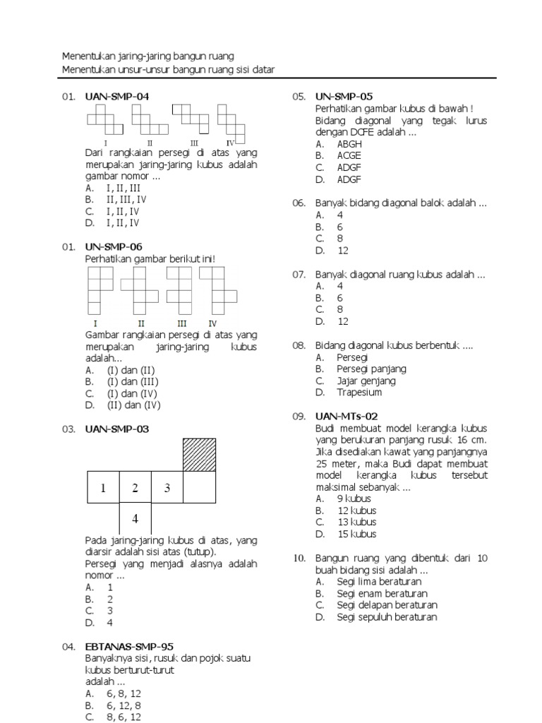 Bank Soal Matematika Smp Jaring Jaring Bangun Ruang Sisi Datar Pdf