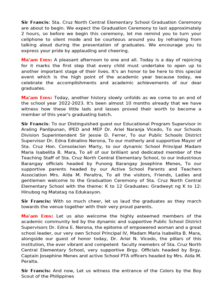 Graduation Script 2023 | PDF
