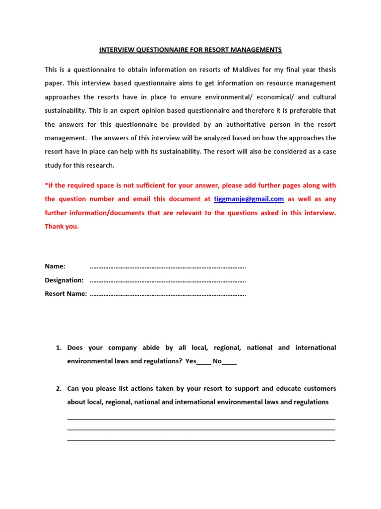 Resort Sustainability Interview Guide | PDF | Sustainability | Tourism