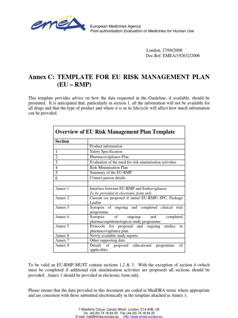 Risk Managment Plan Template | PDF | Pharmacovigilance | Clinical Trial