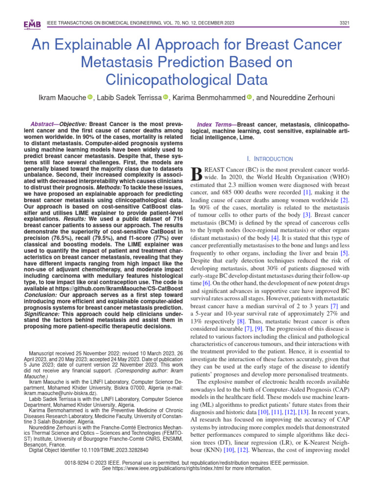 Explainable AI for Breast Cancer Metastasis | PDF | Metastasis | Neoplasms