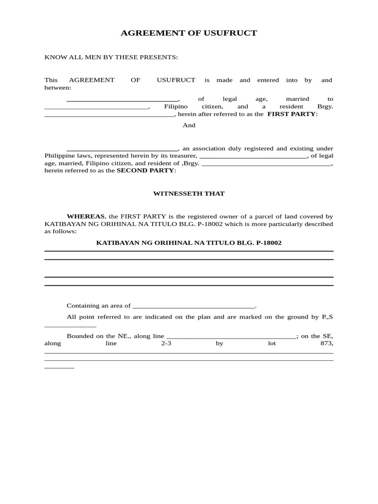 Agreement of Usufruct.1 | PDF | Justice | Crime & Violence