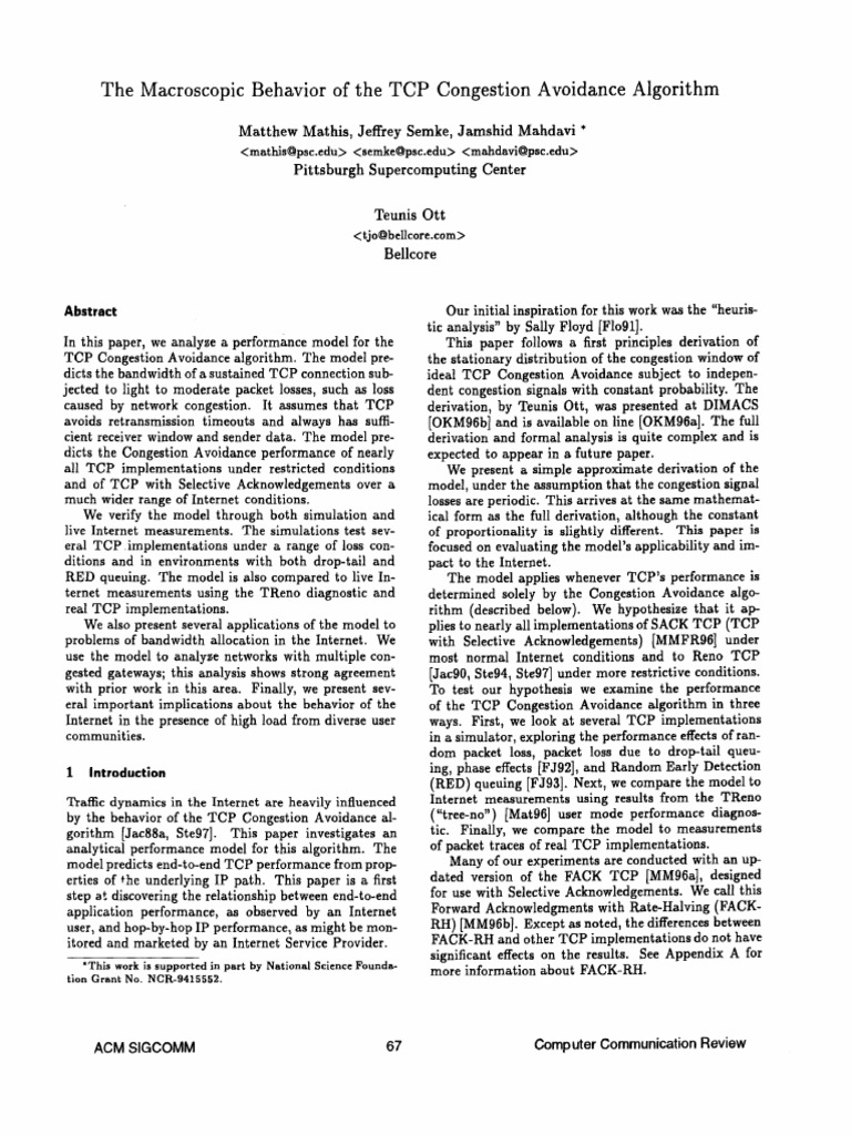 TCP Congestion Avoidance Model Analysis | PDF | Transmission Control ...