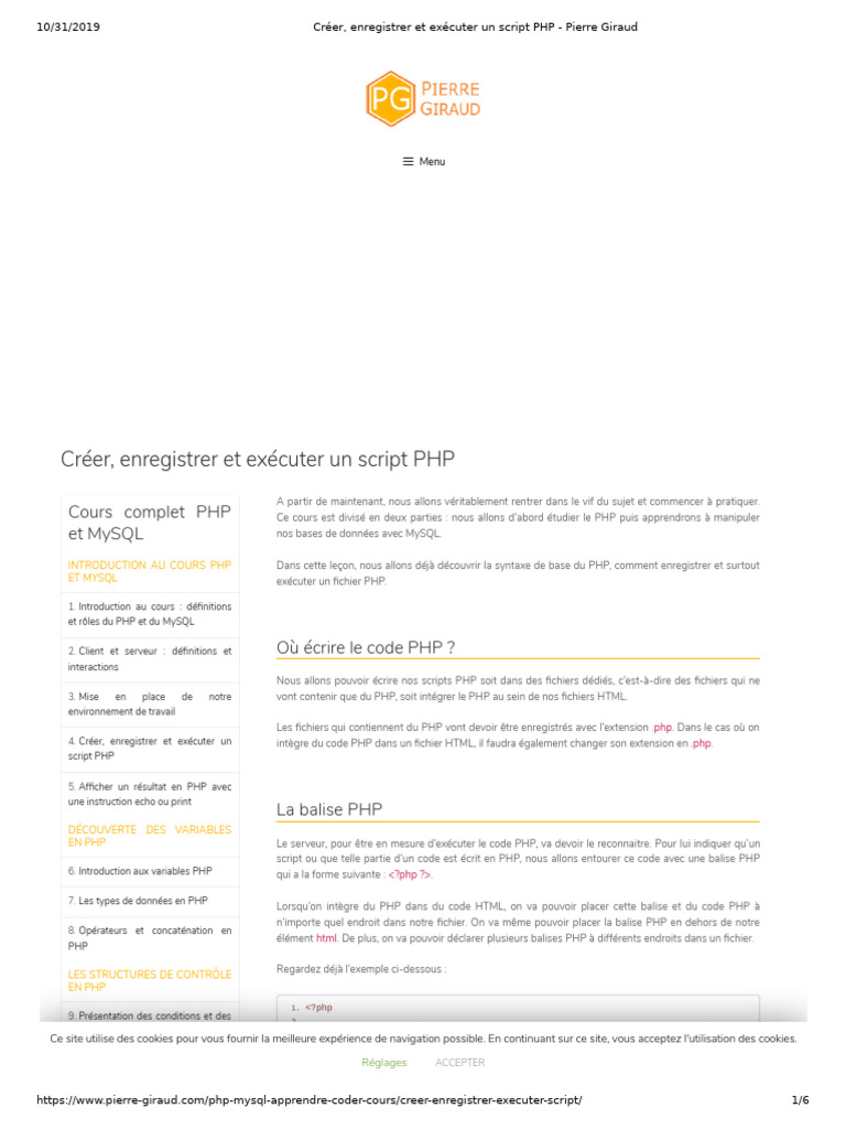 Créer et exécuter un script PHP | PDF | PHP | Cookie (informatique)