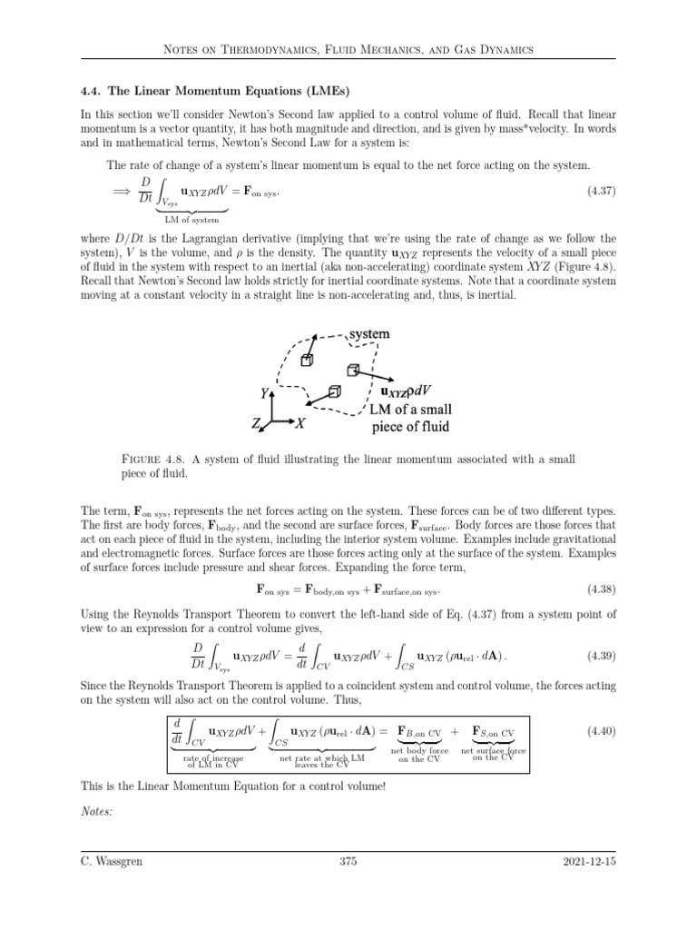 Linear Momentum Equations in Fluid Dynamics | PDF | Force | Momentum