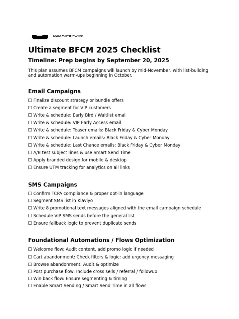 BFCM 2025 Preparation Checklist | PDF | Marketing | Cyberspace