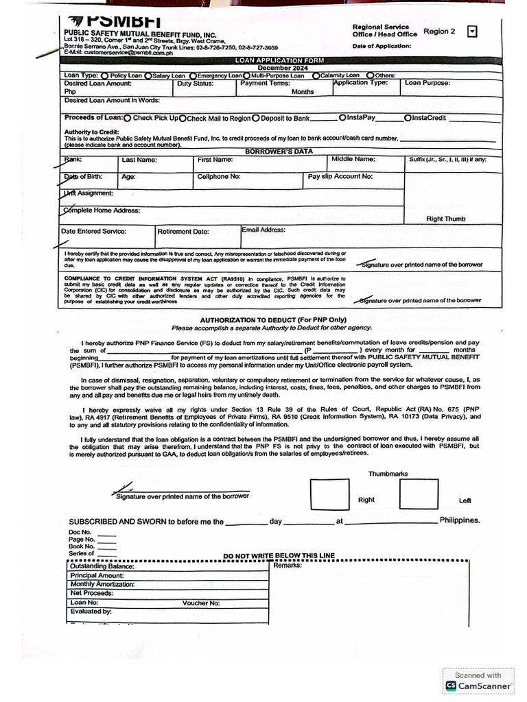 Psmbfi Loan Form | PDF