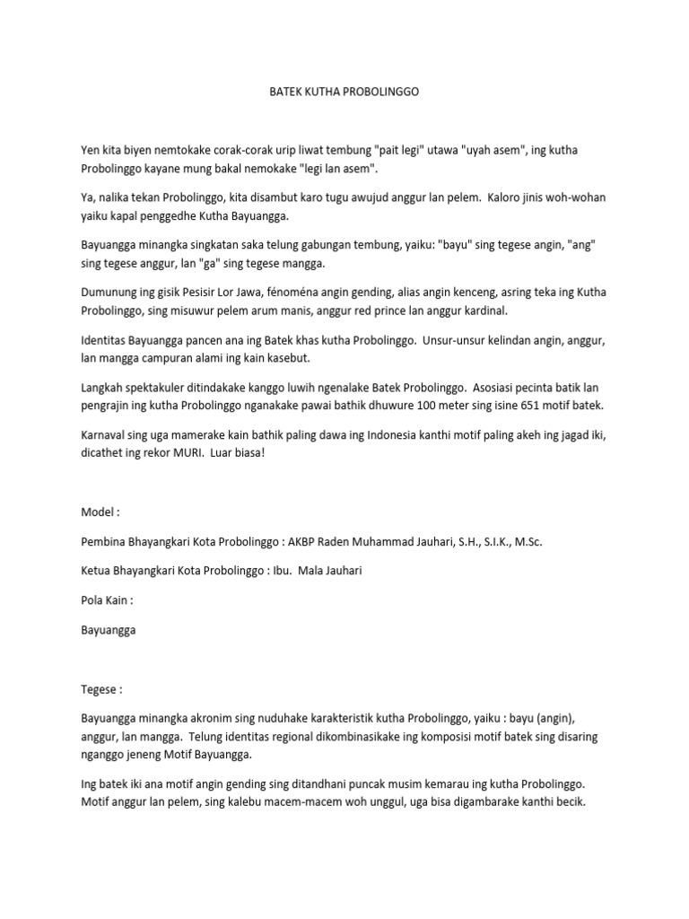 Batek Kutha Probolinggo | PDF