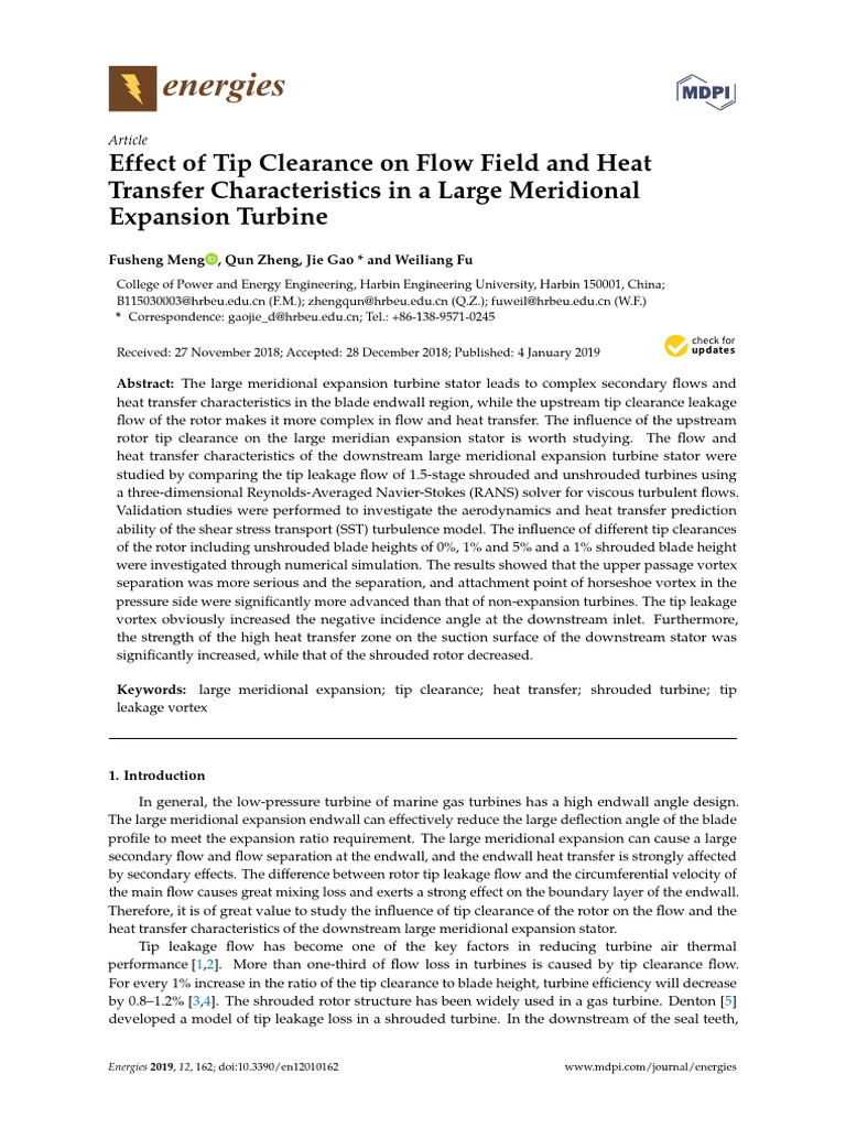 Tip Clearance Effects in Turbine Heat Transfer | PDF | Turbine | Turbulence