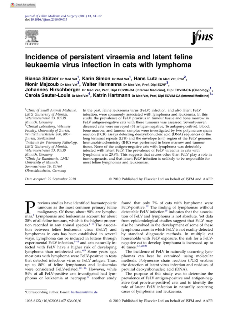 Incidence of Persistent Viraemia and Latent Feline Leukaemia Virus ...