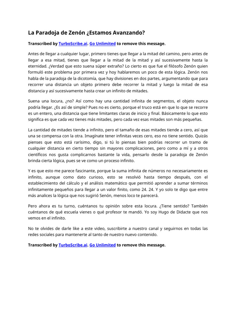 La Paradoja de Zenón ¿Estamos Avanzando | PDF