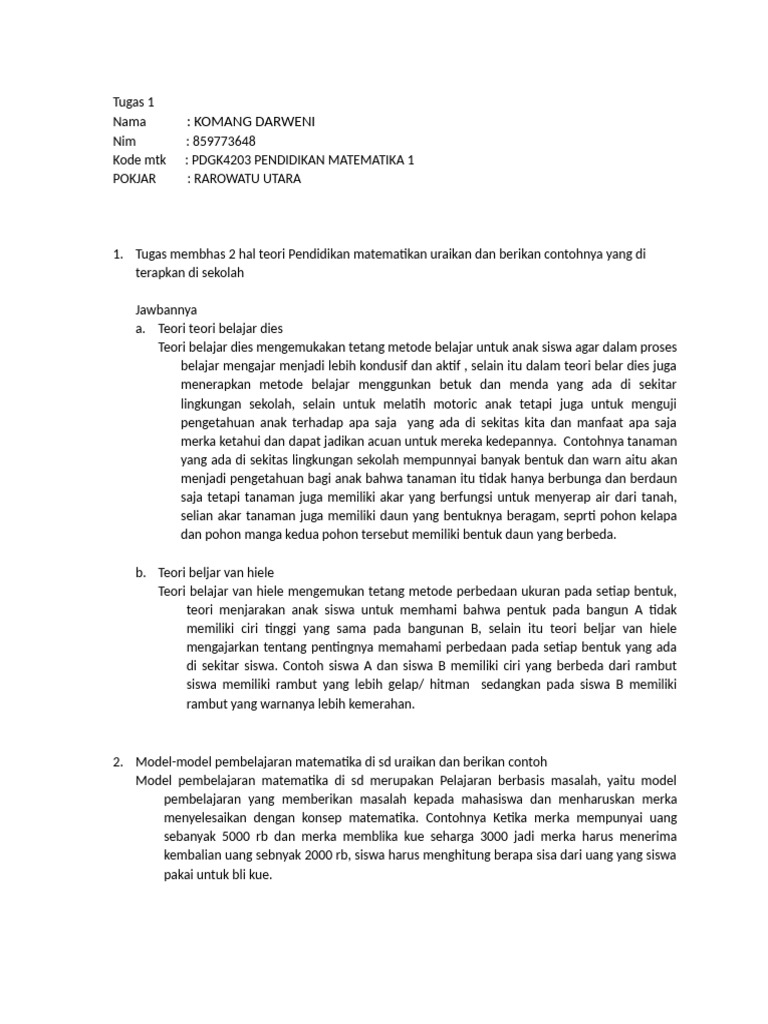 Tugas Membhas 2 Hal Teori Pendidikan Matematikan Uraikan Dan Berikan ...