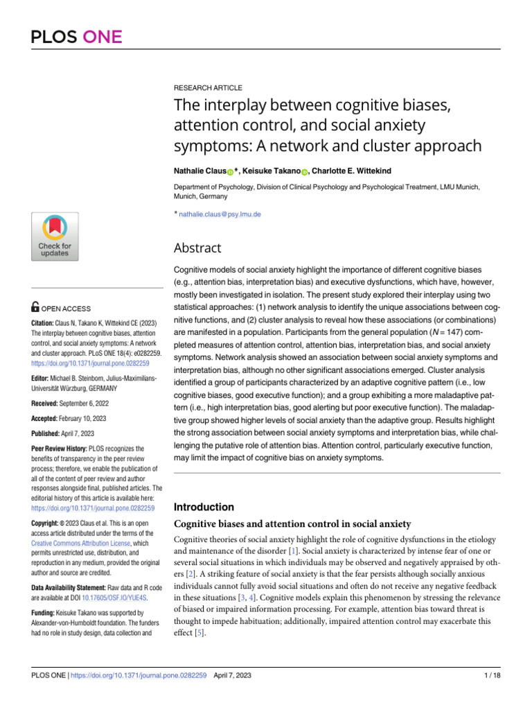 Cognitive Biases and Social Anxiety Links | PDF | Attention | Anxiety