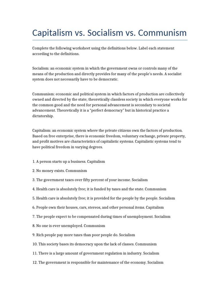 Comparing Economic Systems: Capitalism, Socialism, Communism | PDF