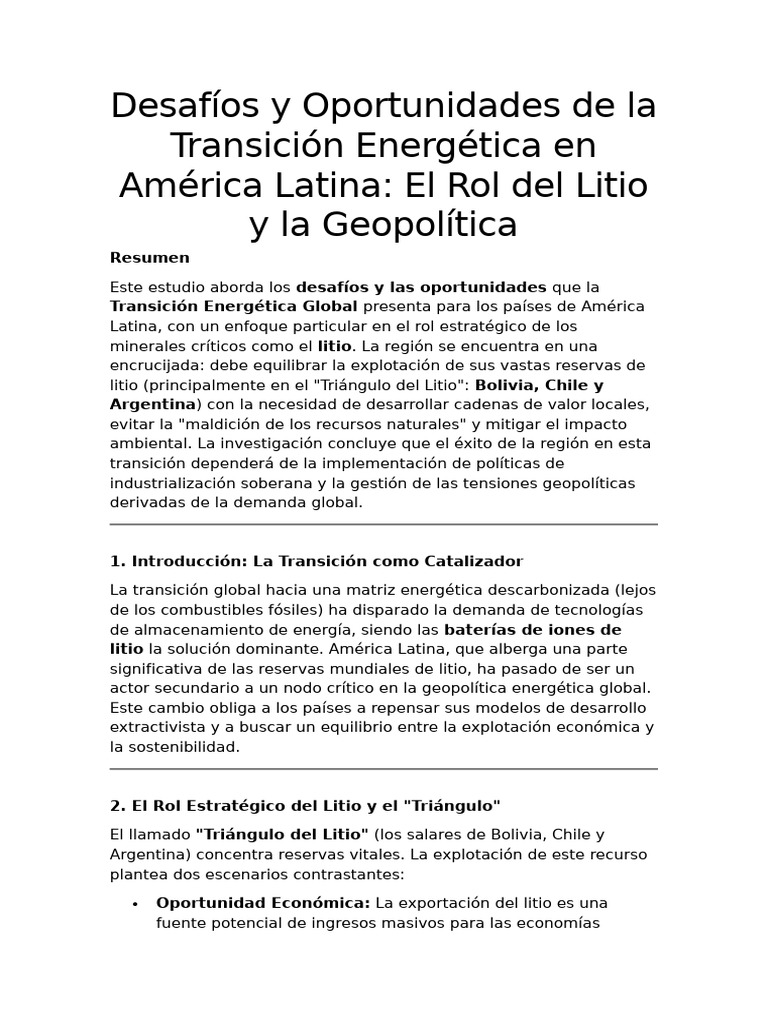 Desafíos y Oportunidades de La Transición Energética en América Latina ...
