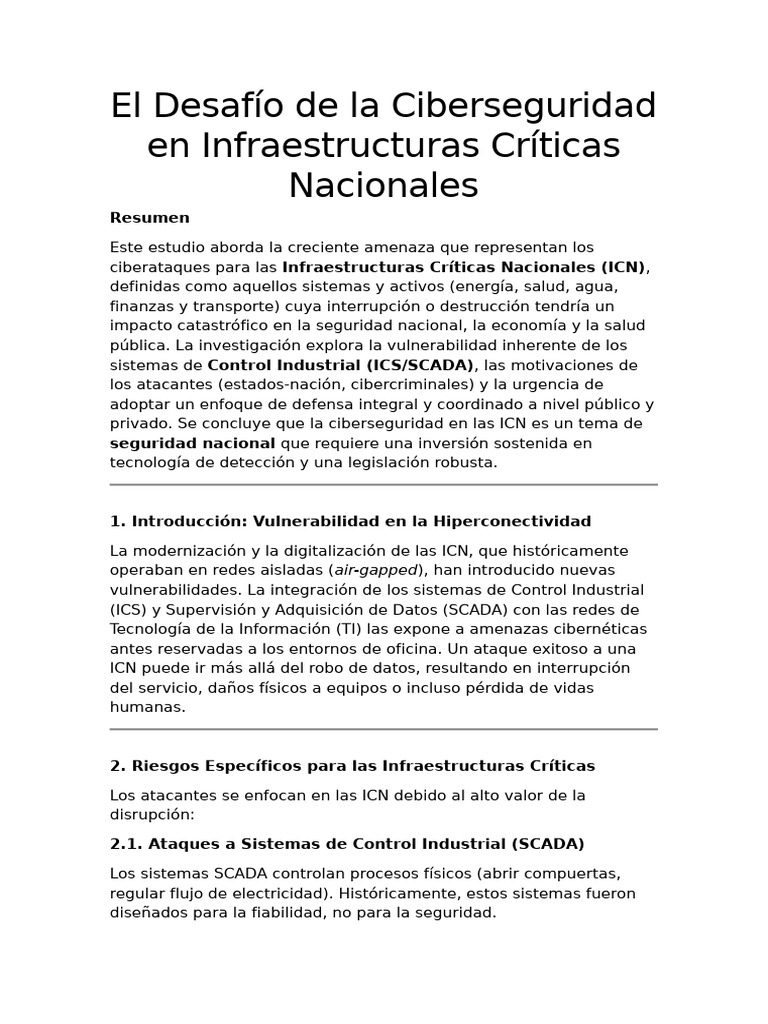 Ciberseguridad en Infraestructuras Críticas | PDF | La seguridad ...