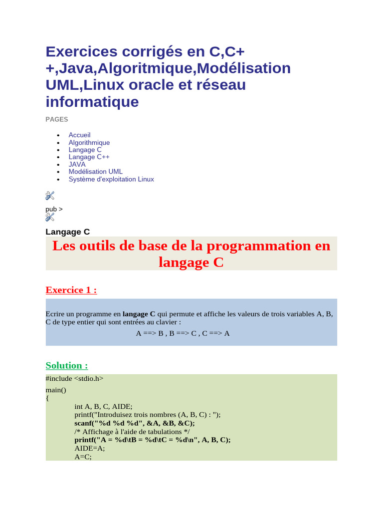 Exercices de programmation en C | PDF | C (Langage de programmation ...